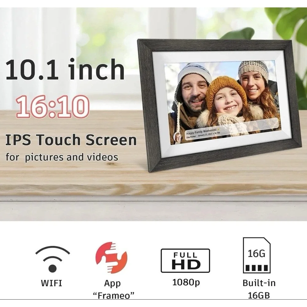 FRAMEO 10.1'' HD Touchscreen WiFi Photo Frame Auto-Rotate Share Large Memory NEW
